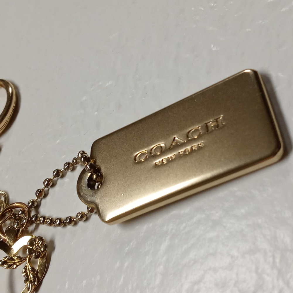 Coach Gold Tone Heart & Dog Tag Keychain - Picture 2 of 5